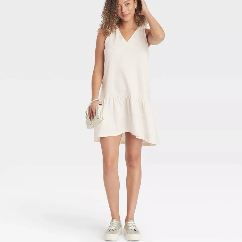 A New Day Solid White Sleeveless Ruffle Hem Dress Casual Women’s Size XXL
